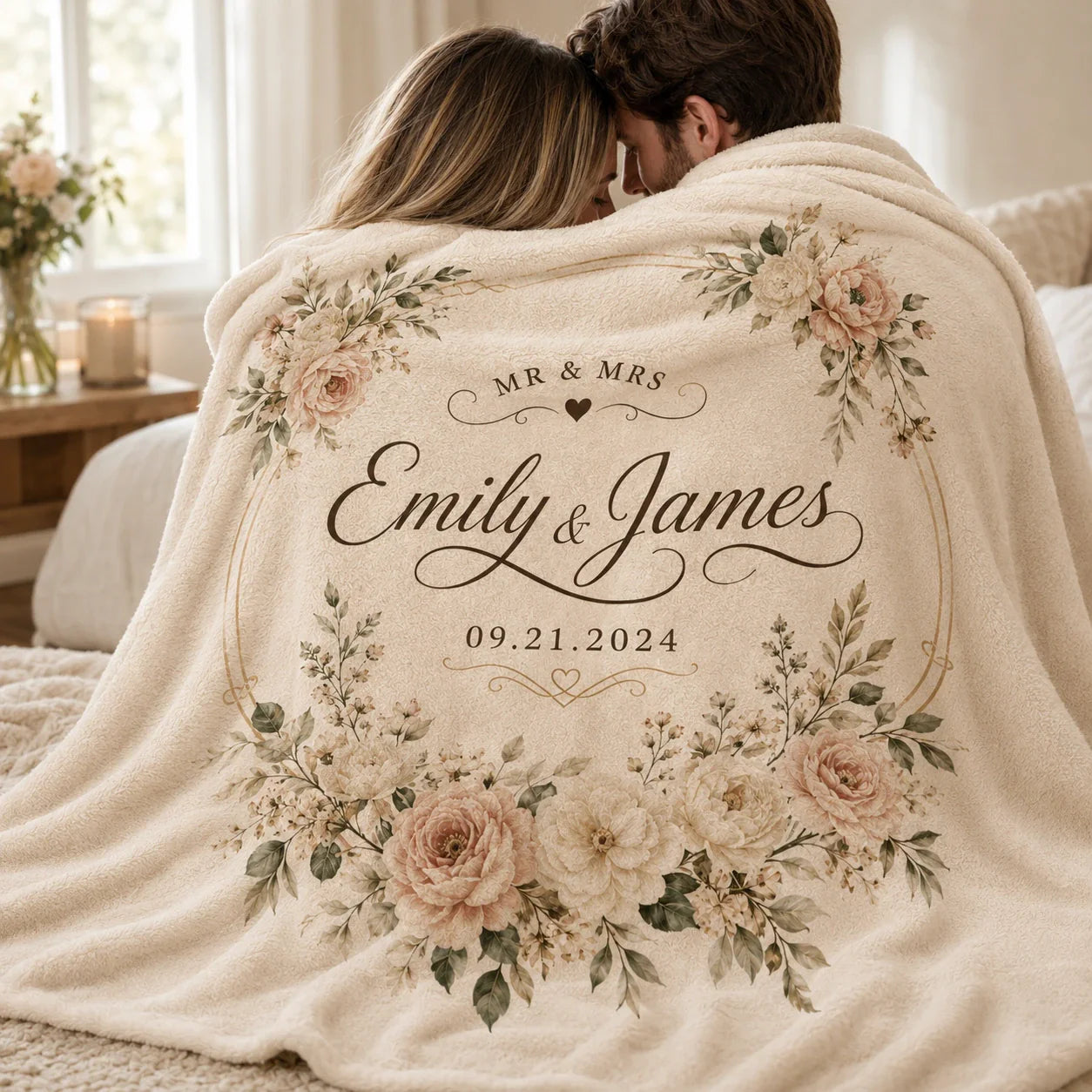 Personalized Wedding Blanket for Couple With Names and Date