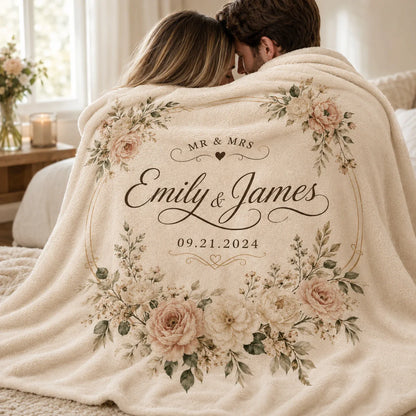 Personalized Wedding Blanket for Couple With Names and Date