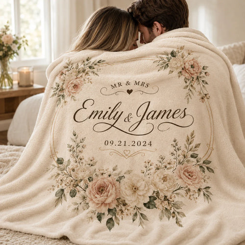 Personalized Wedding Blanket for Couple With Names and Date