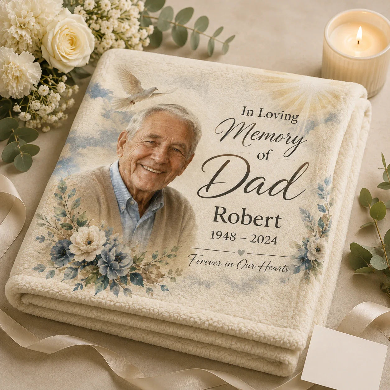 Remembrance blanket gift for Dad with name and memorial date