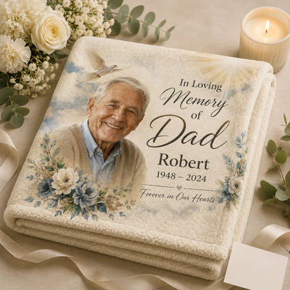 Remembrance blanket gift for Dad with name and memorial date
