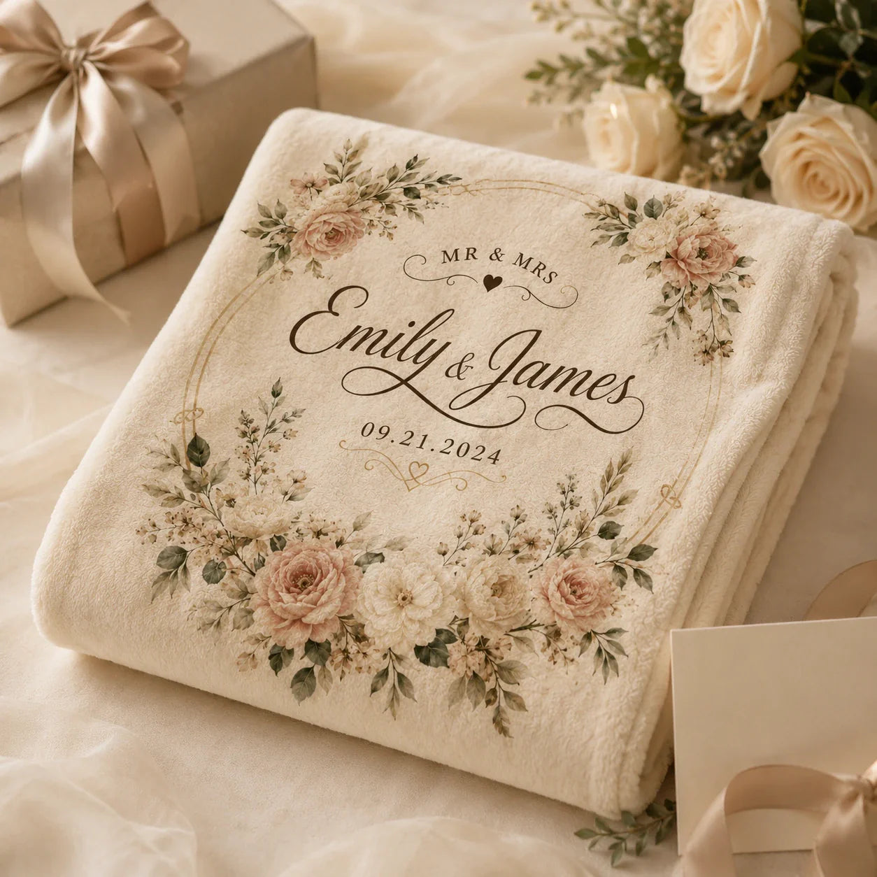 Personalized Wedding Blanket for Couple With Names and Date