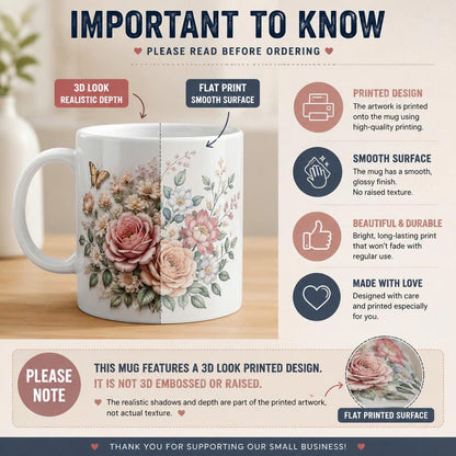 Personalized Dachshund Floral Mug, Custom Name Coffee Cup, 3D Look Dog Lover Gift