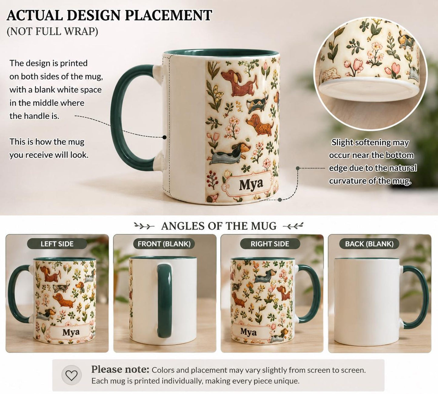 Personalized Dachshund Floral Mug, Custom Name Coffee Cup, 3D Look Dog Lover Gift
