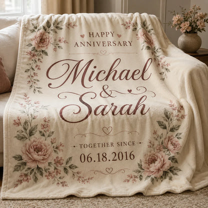 Custom couple blanket featuring names and a special anniversary date
