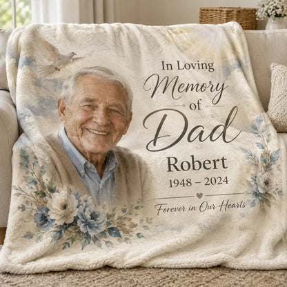 Custom memorial blanket honoring Dad with a cherished photo