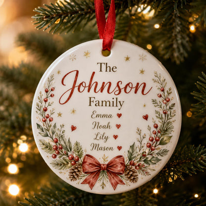 Custom Christmas ornament featuring family names