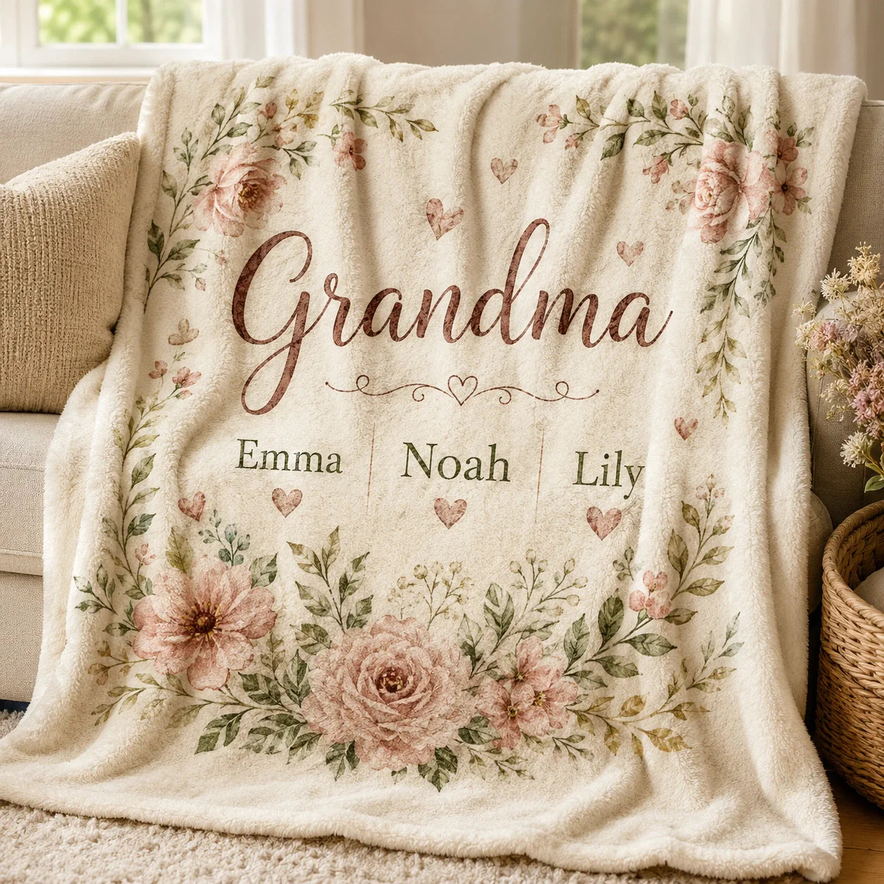 Custom blanket for Grandma featuring grandchildren’s names