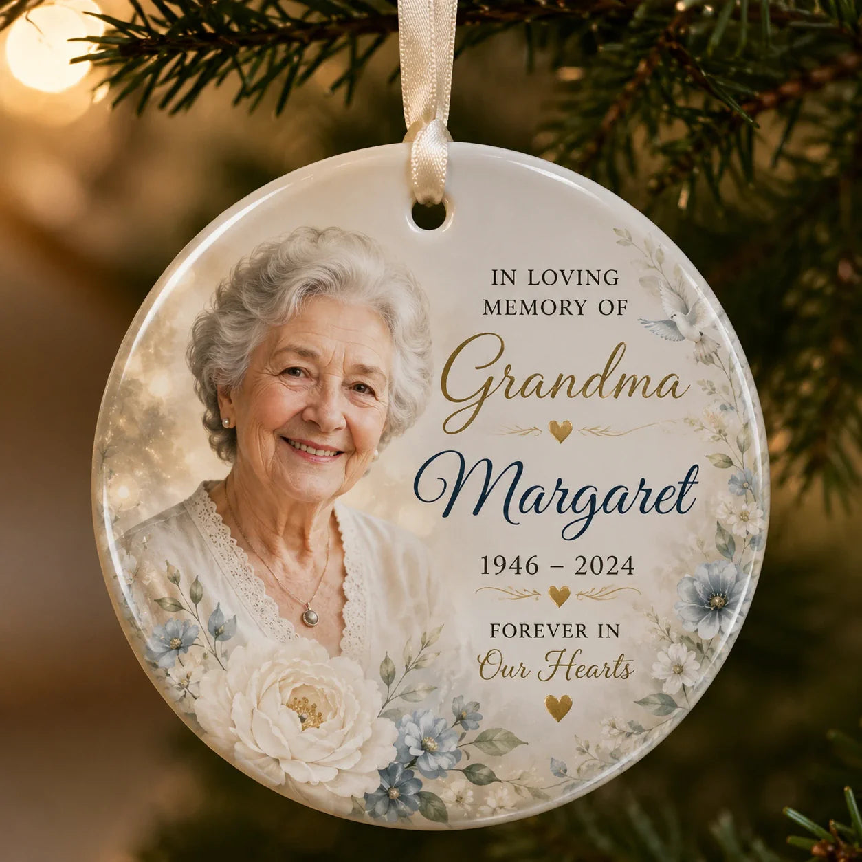 Custom memorial ornament honoring Grandma with a cherished photo