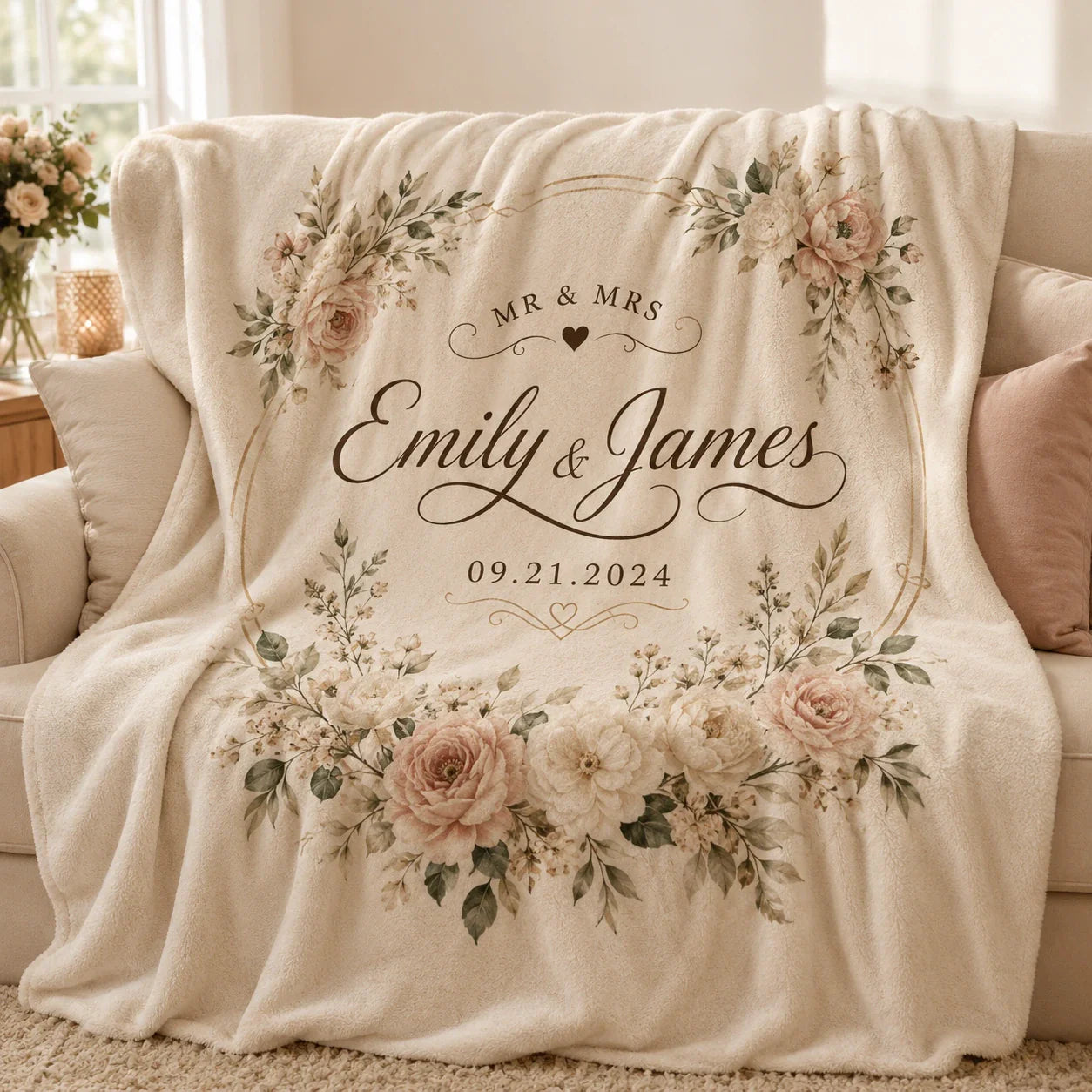 Personalized Wedding Blanket for Couple With Names and Date