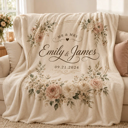 Personalized Wedding Blanket for Couple With Names and Date