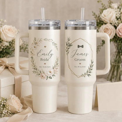 Matching wedding tumbler gift personalized for newlyweds